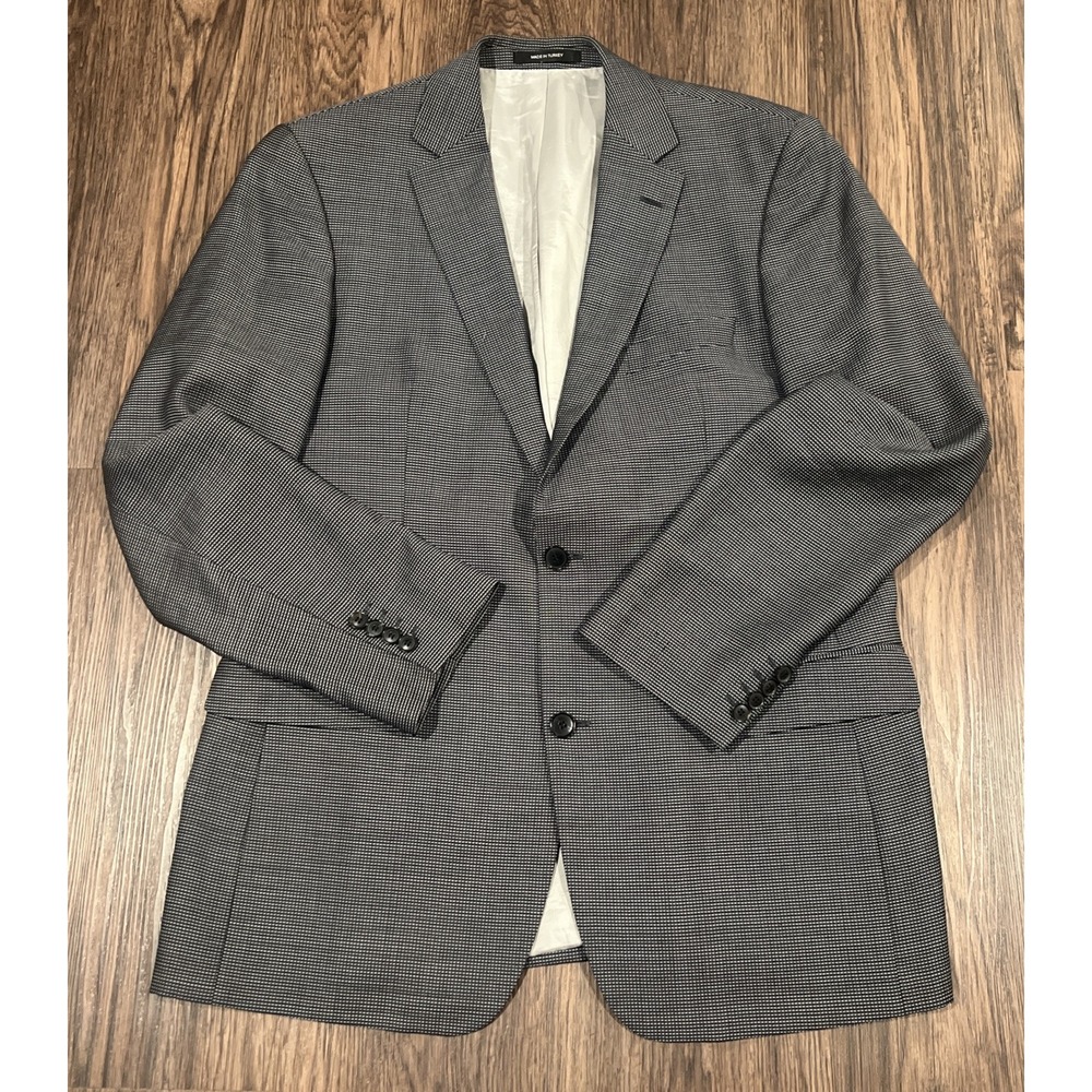 HUGO BOSS Pasolini US wool Blazer Jacket Men Size 42L Gray Birdseye